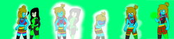 Size: 4204x960 | Tagged: safe, artist:klonoahedgehog, rainbow dash, human, equestria girls, g4, danny phantom, dc comics, female, fusion, fusion:rainbow dash, high res, kim possible, sam manson, shego, simple background, supergirl, transformation, transformation sequence