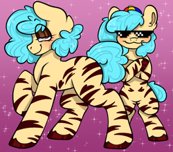 Size: 1054x926 | Tagged: safe, artist:xx_girlscout_cookie_xx, oc, oc only, oc:cream brule, earth pony, hybrid, pony, succubus, zebra, gift art, i look so swag, i love this artist sm, photo, solo, sunglasses, swag glasses