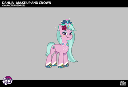 Size: 2330x1591 | Tagged: safe, lil critter workshop, dahlia, earth pony, pony, g5, my little pony: tell your tale, pipp-sync battle, leak, spoiler:g5, spoiler:my little pony: tell your tale, spoiler:tyts02e34, .ai available, .psd available, concave belly, concept art, female, flower, flower in hair, hoof polish, long mane, mare, my little pony logo, slender, solo, thin, unshorn fetlocks, vector