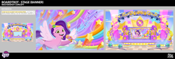 Size: 9918x3379 | Tagged: safe, lil critter workshop, pipp petals, pony, g5, my little pony: tell your tale, pipp-sync battle, leak, spoiler:g5, spoiler:my little pony: tell your tale, spoiler:tyts02e34, banner, concept art, female, mare, music notes, my little pony logo, reference used, solo, stars