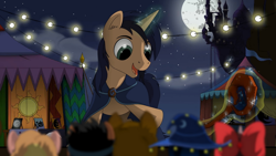 Size: 1024x576 | Tagged: safe, artist:hydrusbeta, oc, oc only, pony, unicorn, g4, 2015, animated, canterlot, cape, clothes, costume, horn, magic, male, mare in the moon, moon, night, nightmare night, staff, stallion, star swirl the bearded costume, storytelling, unicorn oc, webm