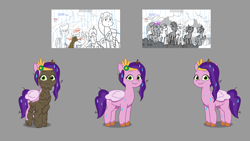 Size: 4096x2303 | Tagged: safe, lil critter workshop, hitch trailblazer, izzy moonbow, misty brightdawn, pipp petals, sunny starscout, windy, earth pony, pegasus, pony, attack of the bunnisus, g5, my little pony: tell your tale, leak, diadem, download at source, downloadable, female, folded wings, jewelry, long mane, mare, mud, muddy, reference used, regalia, solo focus, toon boom, unshorn fetlocks, wet, wet mane, wet mane pipp petals, wings