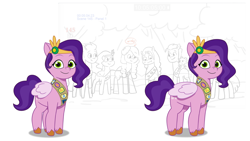 Size: 1920x1080 | Tagged: safe, lil critter workshop, pipp petals, scout kindheart, pegasus, pony, attack of the bunnisus, g5, my little pony: tell your tale, scoutward bound, leak, badge, diadem, download at source, downloadable, female, folded wings, jewelry, mare, reference used, regalia, sash, solo focus, standing, toon boom, trail trotter, trail trotters, unshorn fetlocks, wings