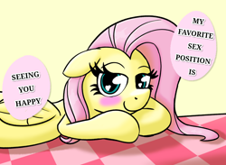 Size: 1820x1330 | Tagged: safe, artist:xppp1n, pony, bed, bedroom eyes, blushing, ibispaint x, looking at you, lying down, ponified, simple background, solo, speech bubble, text