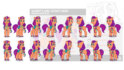 Size: 1920x1080 | Tagged: safe, lil critter workshop, scout kindheart, sunny starscout, earth pony, pegasus, pony, attack of the bunnisus, g5, my little pony: tell your tale, scoutward bound, leak, badge, concave belly, download at source, downloadable, female, mare, reference used, sash, slender, solo focus, sunny's bag, thin, toon boom, trail trotter, trail trotters, turnaround, unshorn fetlocks, wet, wet mane, wet mane sunny starscout