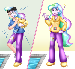 Size: 2600x2400 | Tagged: safe, artist:nieyx, princess celestia, principal celestia, human, equestria girls, g4, air nozzle, female, high res, inanimate tf, inflatable, inflation, male, pool toy, transformation, transgender transformation