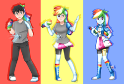 Size: 3550x2400 | Tagged: safe, artist:nieyx, rainbow dash, human, equestria girls, g4, air nozzle, female, high res, inanimate tf, inflatable, inflation, male, pool toy, transformation, transformation sequence, transgender transformation, water bottle