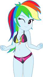 Size: 1079x1896 | Tagged: safe, artist:shieldwingarmorofgod, artist:yaya54320bases, rainbow dash, human, equestria girls, g4, bare shoulders, belly, belly button, bikini, breasts, busty rainbow dash, clothes, cute, dashabetes, female, midriff, one eye closed, simple background, smiling, solo, stupid sexy rainbow dash, swimsuit, transparent background, vector, wink