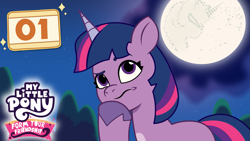 Size: 1281x720 | Tagged: safe, artist:prixy05, twilight sparkle, pony, unicorn, my little pony: form your friendship, friendship is magic, g4, my little pony: friendship is magic, female, horn, mare, mare in the moon, moon, solo, tell your tale style, thumbnail, unicorn twilight