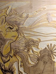 Size: 3072x4032 | Tagged: safe, artist:ph平和, applejack, earth pony, pony, g4, craft, denim, engraving, solo