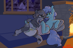 Size: 1282x835 | Tagged: safe, artist:trojanwashere, oc, oc only, oc:trojan, earth pony, pegasus, pony, abdl, adult foal, diaper, diaper fetish, female, fetish, male, poofy diaper, snuggling