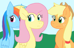 Size: 827x540 | Tagged: safe, artist:cmara, applejack, fluttershy, rainbow dash, earth pony, pegasus, g4, female, trio, trio female