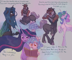 Size: 1700x1400 | Tagged: safe, artist:abbytabbys, cozy glow, lord tirek, princess celestia, queen chrysalis, twilight sparkle, alicorn, centaur, changeling, pegasus, pony, taur, series:chrysalis' diary, g4, celestirek, female, male, shipping, straight, text