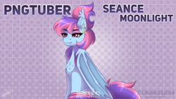 Size: 1280x720 | Tagged: safe, artist:sparkie45, oc, oc only, oc:seance moonlight, bat pony, pony, commission, commission open, pngtuber, solo, streamers, vgen