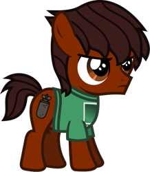 Size: 672x770 | Tagged: safe, artist:lightningbolt, derpibooru exclusive, earth pony, pony, .svg available, angry, clothes, colt, foal, frown, male, ponified, rian dawson, shirt, show accurate, simple background, standing, svg, t-shirt, transparent background, vector