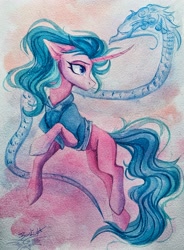 Size: 2945x4003 | Tagged: safe, artist:jsunlight, mistmane, pony, unicorn, g4, horn, solo, traditional art, watercolor painting