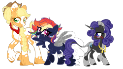 Size: 13333x7500 | Tagged: safe, artist:imbunbun, applejack, rainbow dash, rarity, pony, g4, alternate design, amputee, artificial wings, augmented, prosthetic limb, prosthetic wing, prosthetics, simple background, transparent background, wings