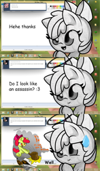 Size: 1280x2176 | Tagged: safe, artist:arielsbx, apple bloom, pony, ask little applebloom, g4, mallet, solo, sweat, sweatdrop