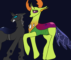 Size: 2105x1758 | Tagged: safe, artist:earth.loser, thorax, oc, oc:appendyx, changedling, changeling, g4, antagonist, antlers, argument, brothers, cute, duo, ears back, implied queen chrysalis, king thorax, male, my little pony: the protectors of harmony, siblings, thorabetes