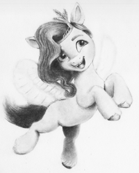 Size: 1000x1251 | Tagged: safe, artist:nedemai, pipp petals, pegasus, pony, g5, adorapipp, cute, female, grayscale, mare, monochrome, open mouth, open smile, simple background, smiling, solo, traditional art, white background