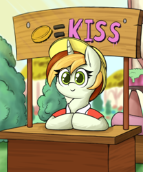 Size: 2500x3000 | Tagged: safe, artist:aaathebap, peachy pitt, g4, happy, kissing booth