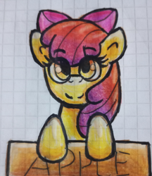 Size: 3589x4160 | Tagged: safe, artist:rosa ushiromiya, apple bloom, earth pony, pony, g4, apple bloom's bow, bow, female, foal, hair bow, looking at you, solo, traditional art