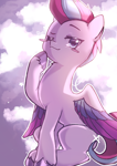 Size: 2480x3508 | Tagged: safe, artist:izuchi, zipp storm, pegasus, pony, g5, blush sticker, blushing, female, mare, outdoors, partially open wings, signature, smiling, solo, wings