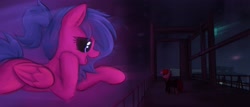 Size: 4096x1755 | Tagged: safe, artist:aaathebap, oc, oc only, oc:aaaaaaaaaaa, pony, big mare, blade runner, blade runner 2049, crossover, duo, hologram, meme, rain, you look lonely