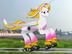 Size: 3435x2550 | Tagged: safe, oc, oc only, hybrid, original species, unicorn, airplane!, horn, jet