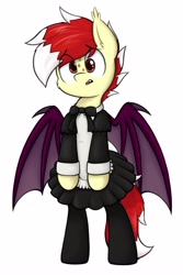 Size: 2731x4096 | Tagged: safe, artist:aaathebap, oc, bat pony, bat pony oc, clothes, embarrassed, maid, male, nervous, stallion