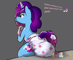 Size: 1920x1600 | Tagged: safe, artist:saniahisal, misty brightdawn, pony, unicorn, g5, 2d, air pushed out of diaper, booties, cute, diaper, diaper fetish, digital art, fetish, horn, implied pipp petals, implied pooping, krita, mistybetes, non-baby in diaper, pacifier, poofy diaper