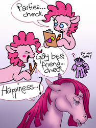 Size: 648x864 | Tagged: safe, artist:souper99, pinkie pie, twilight sparkle, alicorn, pony, g4, clipboard, crayon, crying, dialogue, duo, gradient background, hoers, hoof hold, meme, pinkamena diane pie, realistic, solo focus, speech bubble, twilight sparkle (alicorn)