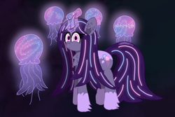 Size: 3000x2000 | Tagged: safe, artist:nambo, oc, oc only, jellyfish, pony, unicorn, horn, magic, solo, space