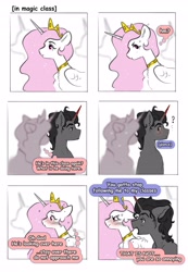 Size: 2837x4096 | Tagged: safe, artist:opalacorn, king sombra, princess celestia, alicorn, pony, unicorn, g4, comic, dialogue, female, horn, male, pink-mane celestia, young celestia