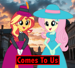 Size: 4141x3768 | Tagged: safe, artist:cartoonmasterv3, fluttershy, sunset shimmer, human, equestria girls, g4, brainwashed, brainwashing, clothes, comic, dress, humanized, long dress, long skirt, skirt, victorian, victorian dress