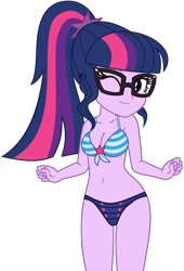 Size: 1351x1992 | Tagged: safe, artist:shieldwingarmorofgod, artist:yaya54320bases, sci-twi, twilight sparkle, human, equestria girls, g4, bare shoulders, belly, belly button, bikini, breasts, clothes, cute, female, midriff, one eye closed, sci-twiabetes, simple background, smiling, solo, stupid sexy sci-twi, swimsuit, transparent background, twiabetes, vector, wink