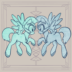 Size: 2048x2048 | Tagged: safe, artist:pfeffaroo, thunder flap, zoom zephyrwing, pegasus, pony, g5, duo, duo male and female, female, guard, guardsmare, high res, looking at each other, looking at someone, male, mare, pegasus royal guard, royal guard, ship:zoomthunder, shipping, spread wings, stallion, straight, unshorn fetlocks, wings