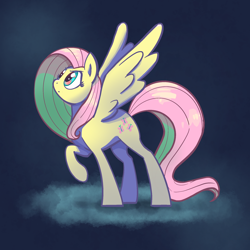 Size: 2048x2048 | Tagged: safe, artist:pfeffaroo, fluttershy, pegasus, pony, g4, determined, female, high res, looking away, looking up, mare, raised hoof, solo, spread wings, standing, wings