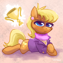 Size: 2048x2048 | Tagged: safe, artist:pfeffaroo, ms. harshwhinny, earth pony, pony, g4, clothes, female, high res, looking at you, lying down, mare, prone, solo