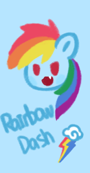 Size: 2258x4305 | Tagged: safe, artist:cui5255365, rainbow dash, pegasus, pony, g4, blue background, character name, cute, cutie mark, dashabetes, digital art, head only, name, open mouth, simple background, single fang, solo