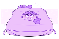 Size: 2100x1400 | Tagged: safe, artist:secretgoombaman12345, twilight sparkle, object pony, original species, pony, unicorn, g4, blushing, both cutie marks, chubby, chubby cheeks, cushion, eyelashes, fat, horn, looking at you, pillow, ponified, simple background, sketch, smiling, smiling at you, solo, tail, unicorn twilight, white background