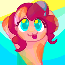 Size: 1080x1080 | Tagged: safe, artist:cui5255365, pinkie pie, earth pony, pony, g4, :3, abstract background, bust, colorful, cute, diapinkes, female, mare, open mouth, open smile, raised hoof, raised hooves, smiling, solo