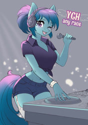 Size: 848x1200 | Tagged: safe, artist:lifejoyart, dj pon-3, vinyl scratch, anthro, g4, clothes, commission, looking at you, music, solo, ych sketch, your character here