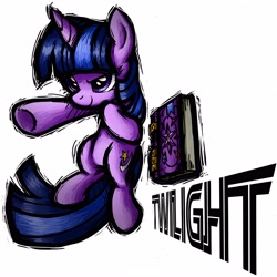 Size: 4320x4328 | Tagged: safe, artist:forgeey, twilight sparkle, unicorn, fighting is magic, g4, book, horn, solo, standing on two hooves, text, unicorn twilight