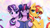 Size: 3410x1925 | Tagged: safe, artist:avrameow, starlight glimmer, sunset shimmer, twilight sparkle, pony, unicorn, g4, book, chest fluff, ear fluff, female, glasses, horn, open mouth, trio, trio female