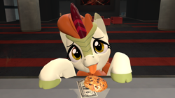 Size: 3840x2160 | Tagged: safe, artist:blitzythepony, autumn blaze, kirin, g4, 3d, :p, awwtumn blaze, cinema, cookie, cute, food, gmod, money, solo, tongue out