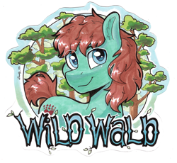 Size: 4077x3752 | Tagged: safe, artist:dandy, oc, oc only, oc:wild wald, earth pony, pony, badge, copic, earth pony oc, looking at you, male, text, traditional art, tree