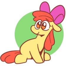 Size: 949x849 | Tagged: safe, artist:smirk, apple bloom, earth pony, pony, g4, bow, circle background, cute, female, filly, foal, full body, hair bow, simple background, sitting, smiling, solo, white background