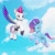 Size: 1080x1080 | Tagged: safe, artist:misty_braightdawn, misty brightdawn, zipp storm, pegasus, pony, unicorn, g5, 3d, belly, blender, cloud, coat markings, concave belly, duo, duo female, female, flying, horn, levitation, magic, mare, outdoors, physique difference, rebirth misty, self-levitation, sky, slender, socks (coat markings), spread wings, telekinesis, thin, wings