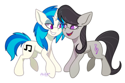 Size: 2100x1400 | Tagged: safe, artist:acidigon, dj pon-3, octavia melody, vinyl scratch, earth pony, pony, unicorn, g4, female, horn, lesbian, mare, ship:scratchtavia, shipping, simple background, transparent background